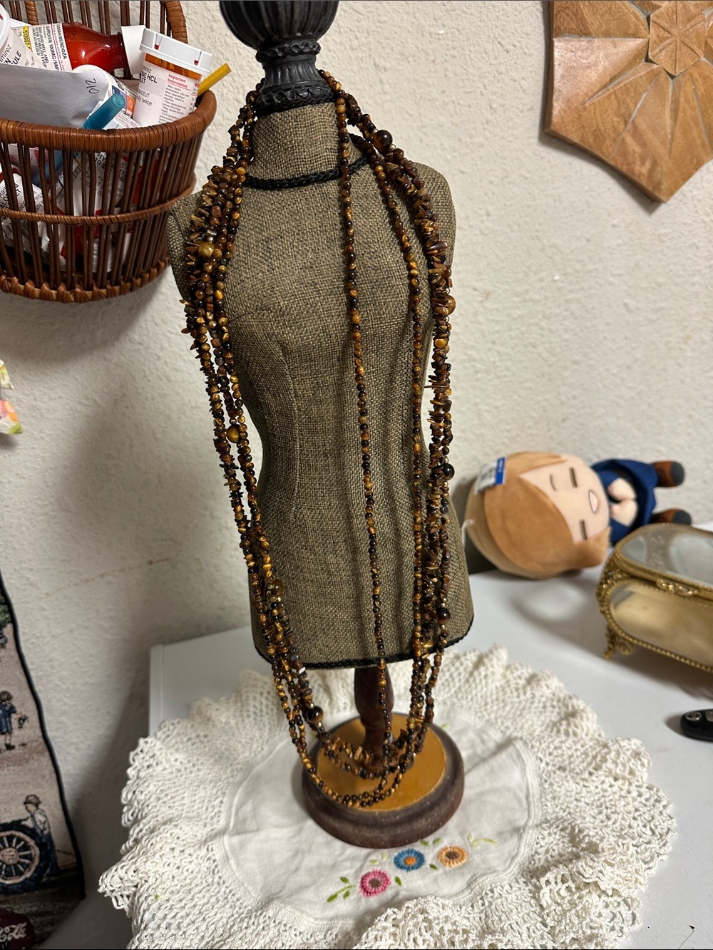 Multi-Strand Brown Tiger's Eye Beaded Necklace - Picture 3 of 9